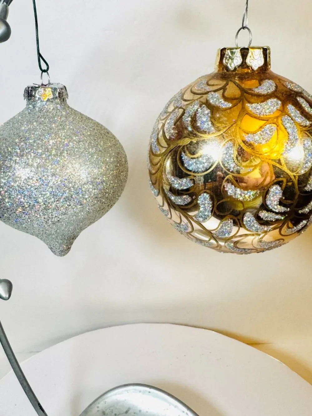 2 Golden and Silver Glass Christmas Balls 4